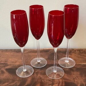 Pottery Barn Red Champagne Flutes